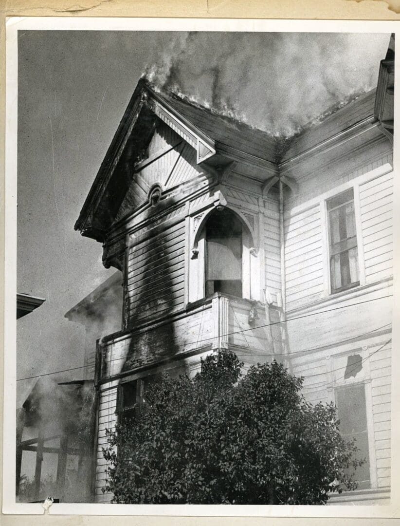 A fire that is burning in the middle of a building.