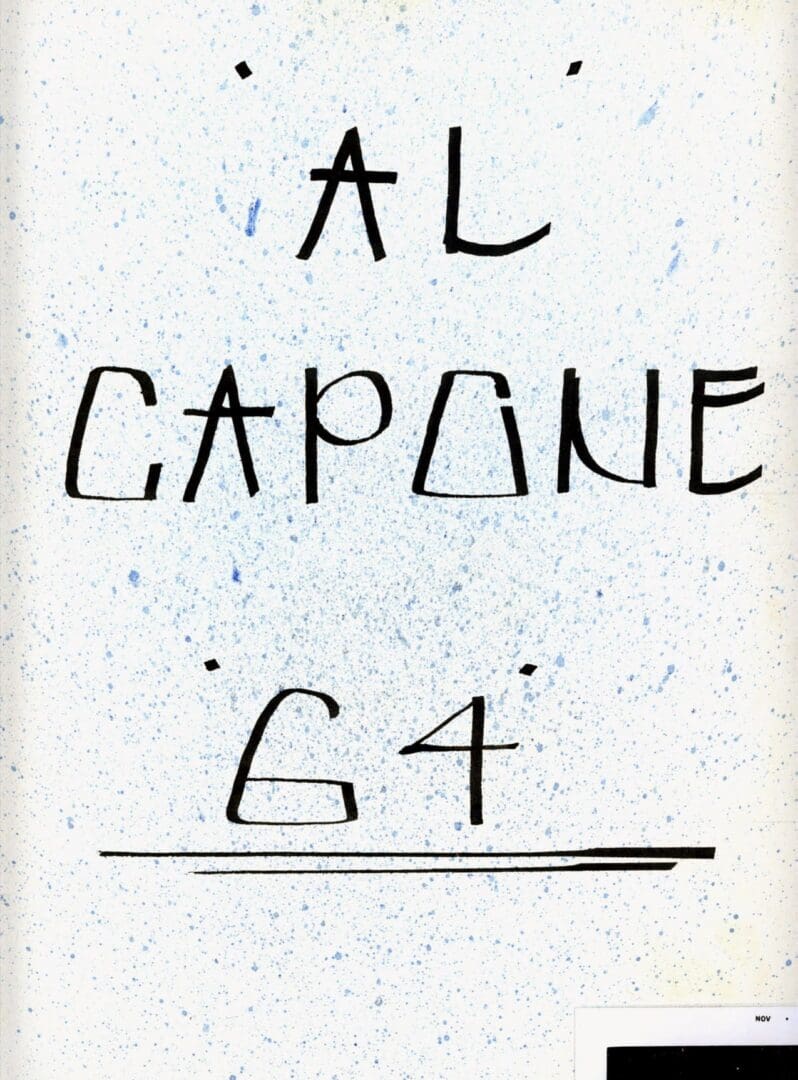 A white book with the words al capone 6 4 written in black ink.